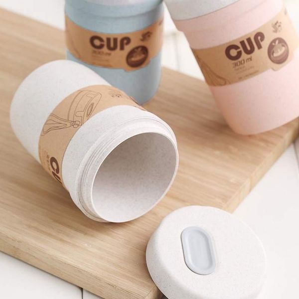 

300ml healthy material wheat straw sealed soup cup with lid water breakfast portable travel milk mug microwave dinnerware food wmtwtc