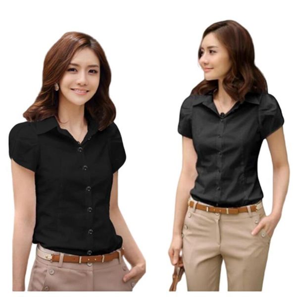 

plus size casual black shirt blouse women 5xl office lady shirts ruffled short sleeve 2020 new spring clothings ing, White