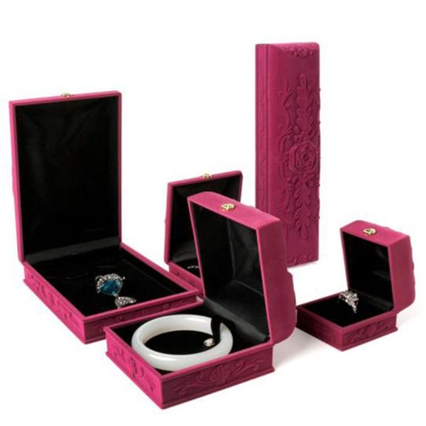 

5 styles velvet jewelry gift boxes women pendant necklace bracelet ring boxes for wedding gift displays showcases