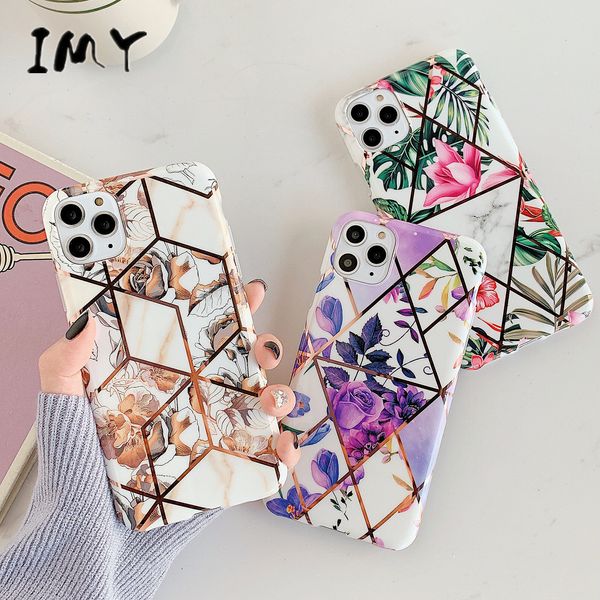 

fashion purple flower electroplating marble phone case for iphone 12 11 pro max x xr se 2020 7 8 plus soft imd silicone cover
