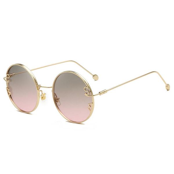 

men and women with the same metal round large frame s-shaped new fashion sunglasses 8379, White;black