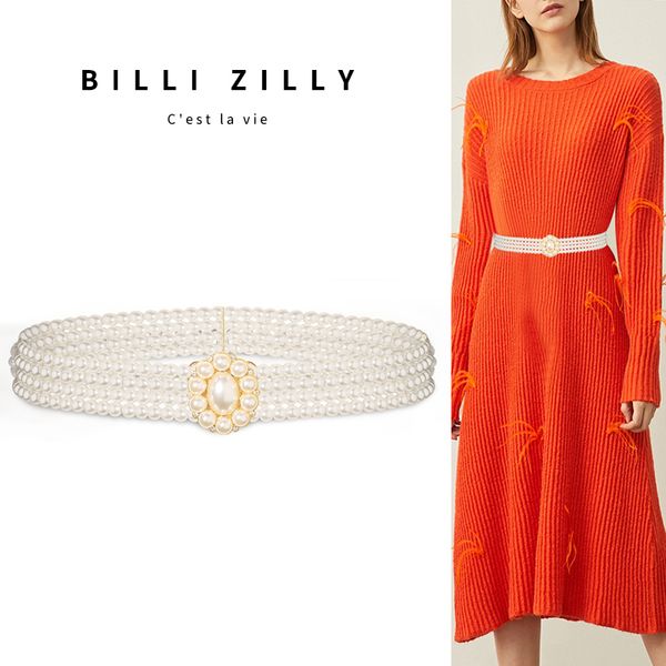 

belt for women with skirt shirt waistband decoration pearl waist and elastic simple versatile ins chain, Black;brown