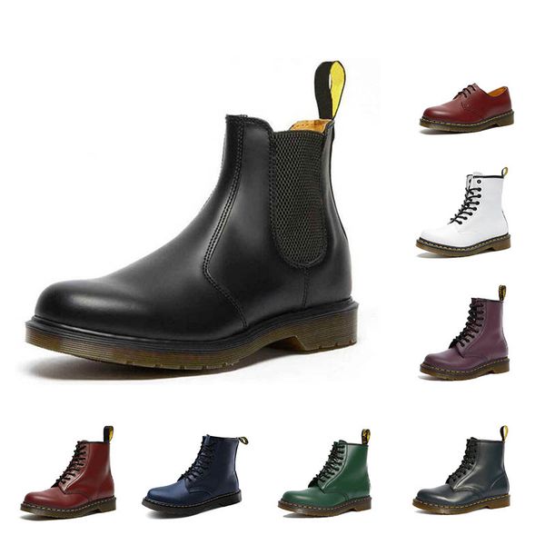 

2020 without velvet men women season martin boots shoes england wind wild winter sneakers green dark navy bule purple leather shoes, Black