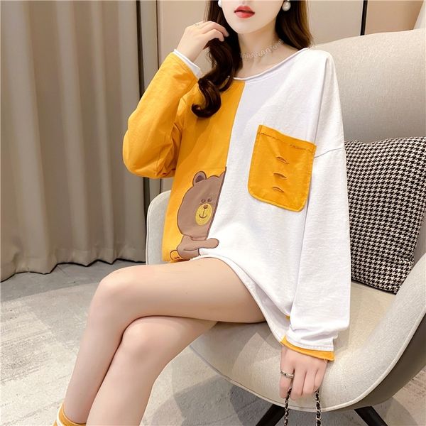 

m82iw autumn net red color matching cartoon coat versatile sweaterpersonalized embroidery women's korean sweater loose and sweaterembro, Black