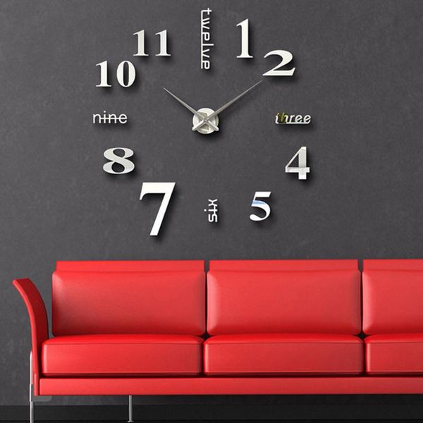 

oversize 47inch wall clocks fashion diy mirror stickers home decoration living room quartz needle digital letter wall clock