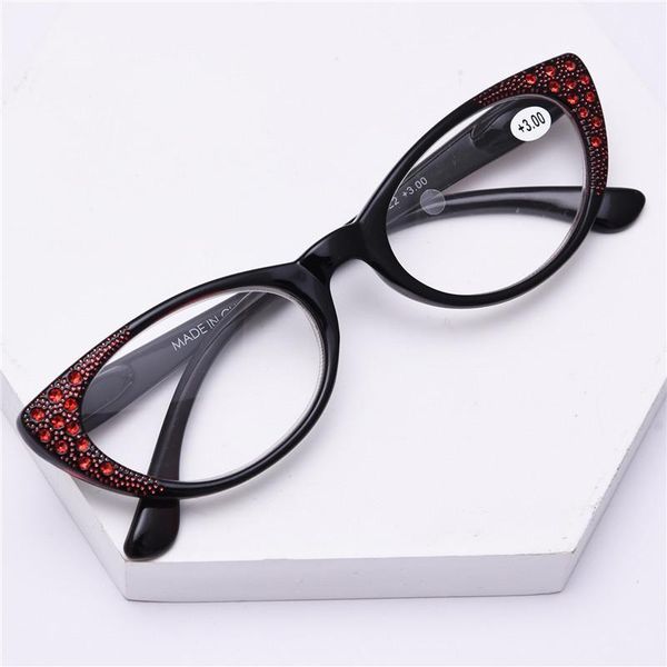 

oulylan elegant cat eye reading glasses women fashion diamond presbyopic eyeglasses hyperopia spectacles eyewears portable1, White;black