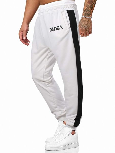 

men letter graphic contrast side seam sweatpants p4pp#, Black