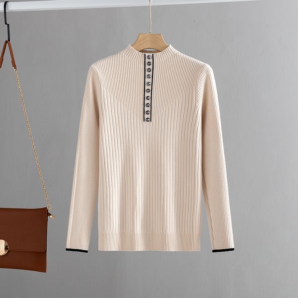 

2021 new button women thick autmn winter warm turtleneck pullover jumper female stretchy knitted ribbed sweater b4ob, White;black