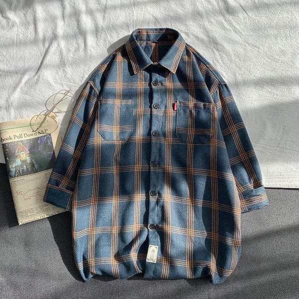 

plaid men's shirt spring and autumn hip-hop handsome loose casual shirt men's fashion wild-boutique new listing1, White;black