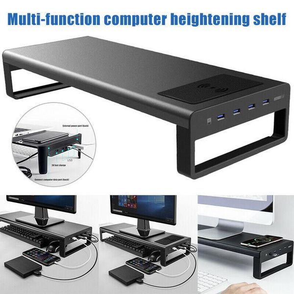 

wireless charger base holder aluminum alloy computer lapbase stand with 4 usb 3.0 port monitor stand bracket steady monitor