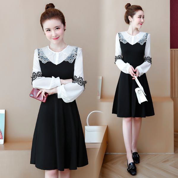 

plus size l black dress white patchework thin occasional wear from work worn by business zq5n, Black;gray