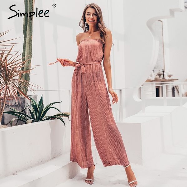 

simplee off shoulder jumpsuit women elegant sashes jumpsuit long rompers summer solid leopard print overalls playsuit 2019 t200107, Black;white