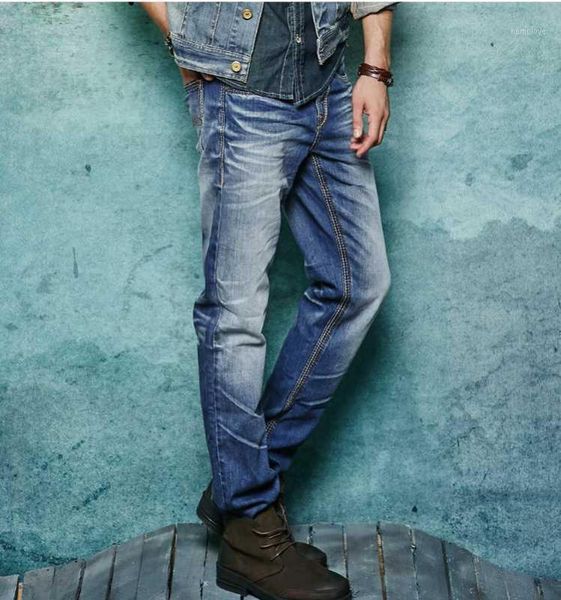 

2020 thick autumn unique straight slim jeans male fashion 100% cotton trousers1, Blue
