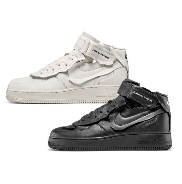 

og cdg commÃ¨ des garÃ§ons play nÃ­ke aÃ¬r forcÃ¨ 1 force mid retro white sneakers casual shoes, Black