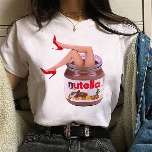 

funny cartoon nutella kawaii print t shirt women summer harajuku ullzang fashion t-shirt graphic cute tshirt korean style, White