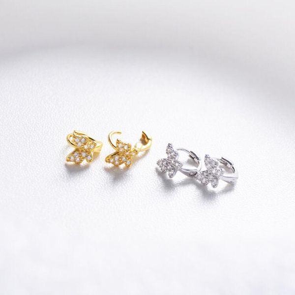

new 925 sterling silver earring fashion zircon butterfly ear ring ear bone mini bone wild simple trend female jewelry1, Golden;silver