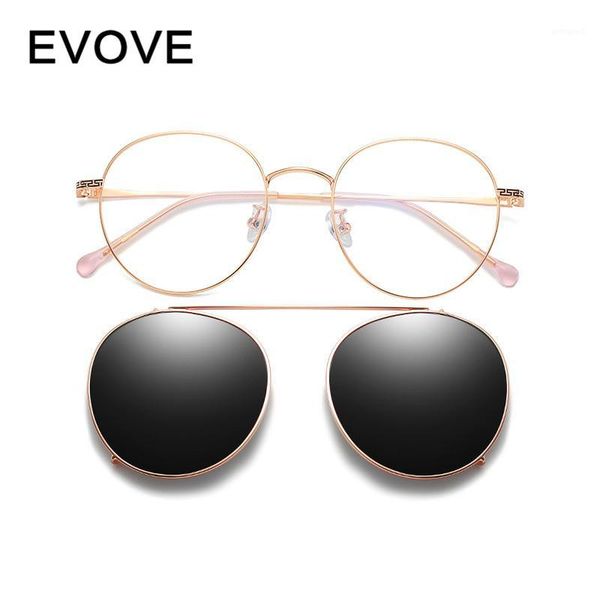 

sunglasses evove clip on eyeglasses frames male polarized women men round sun glasses myopia double lens1, White;black