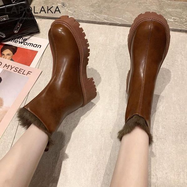 

boots lapolaka 2021 warm plush corduroy luxury woman shoes platform comfy ins dropship non-slip booties ladies1, Black
