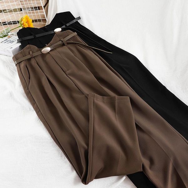 

new high waist and thin drooping black casual pants women's straight suit pants radish harlan women's, Black;white