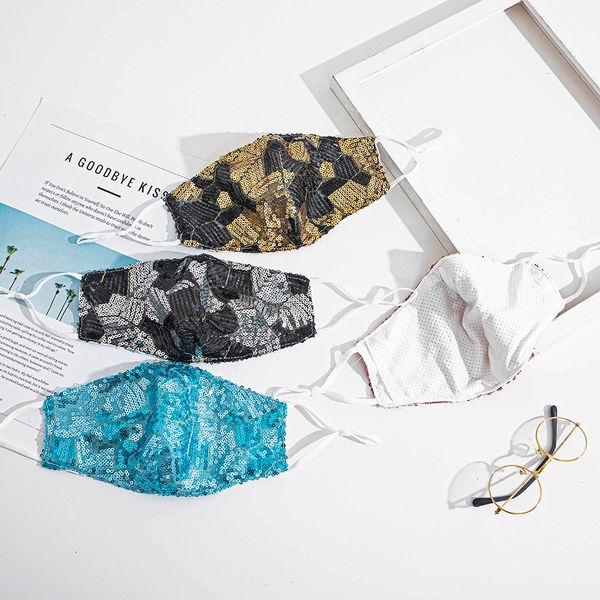 

dust two-color bling sequins fashion face anti dustproof breathable protective cotton mask adjustable reusable washable outletalyg