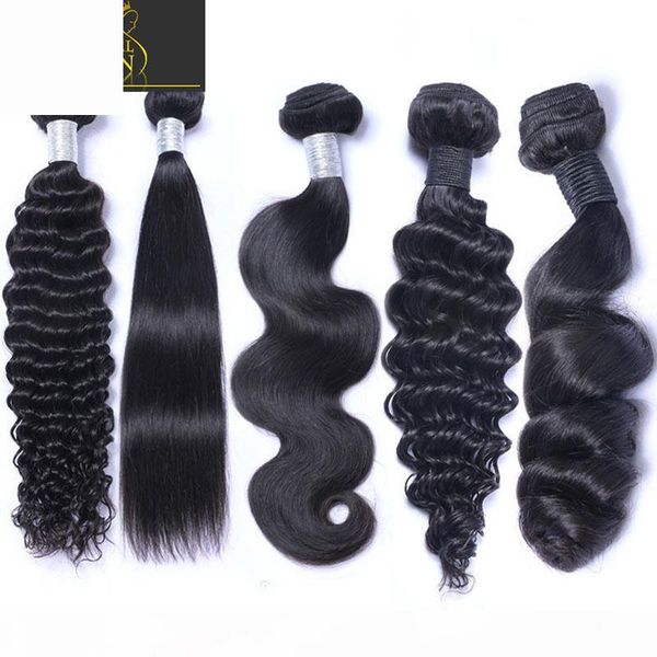 

8a brazilian virgin human hair weaves 4 bundles straight body wave kinky curly deep loose wavy peruvian malaysian indian cambodian remy hair, Black