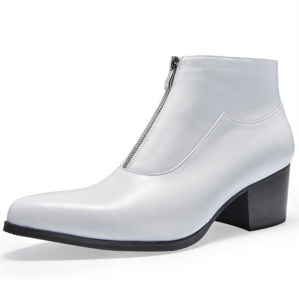 

6cm high heel boots for men handmade genuine leather boot classic shoes business dress shoes men career work ankle boots, Black