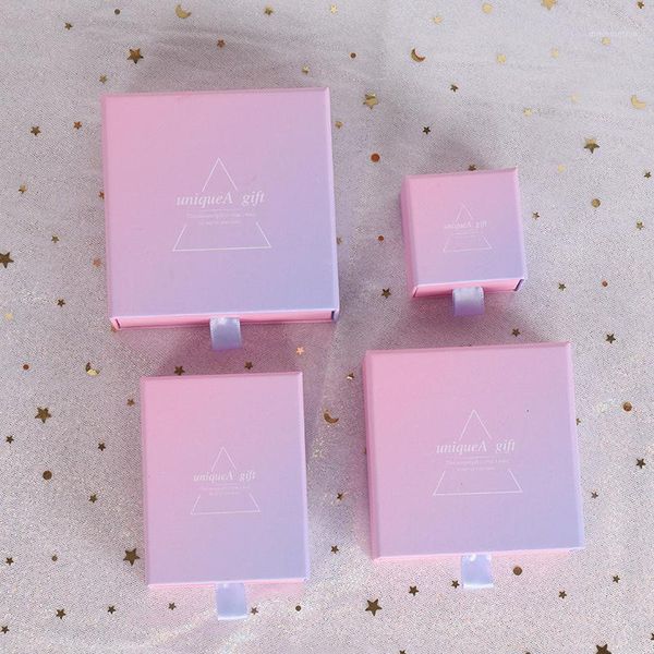 

6pcs cardboard drawer jewelry boxes set gifts present storage display box for necklaces bracelets earrings rings necklace square1, Pink;blue