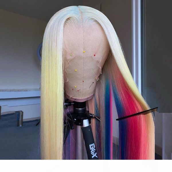 

12a straight wig 13*1 t part lace wig rainbow 613 lace blonde transparent human hair wigs for women brazilian remy, Black;brown