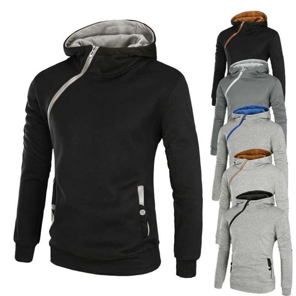 

fashion autumn and winter casual new diagonal zipper cardigan pullover men's versatile sports hoodie eu, Gray