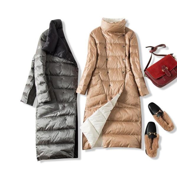 

sedutmo winter plus size 5xl long down jackets women ultra light coat double sided thin spring slim pocket puffer jacket ed1108, Black