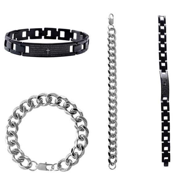 

pinksee simple fashion black/silver color bracelet & bangle stainless steel charm jewelry for men party club hand accessories