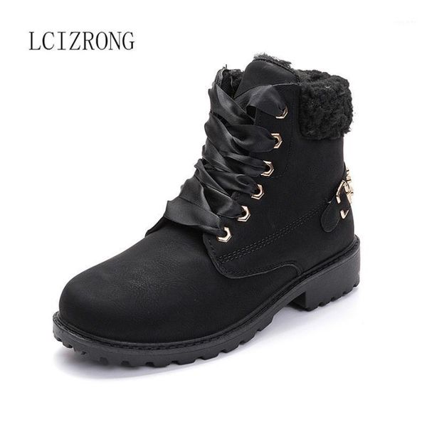 

lcizrong winter warm plush women ankle boots fashion vintage rivets lace up platform women shoes boots new warm snow shoes1, Black