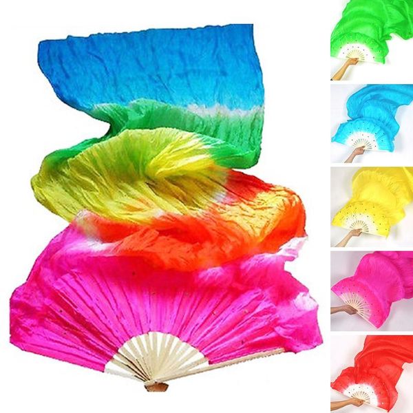 

colorful hand made women belly dancing fans tool good quality simulation silk bamboo long veils fans for women for dancing lover, Black;red