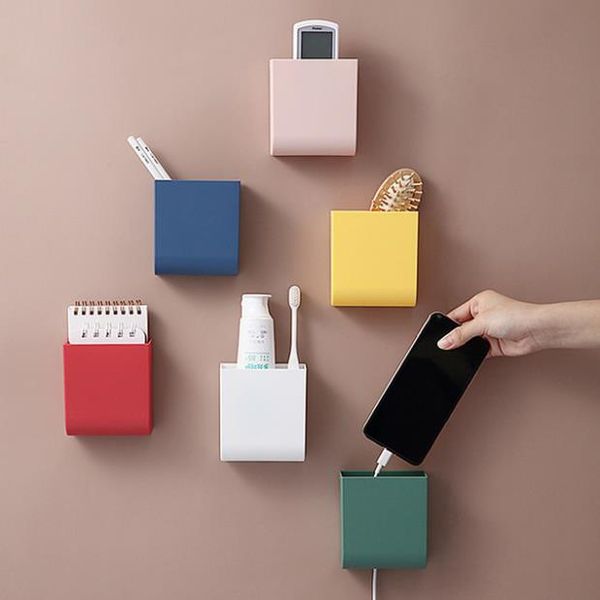 

wall mounted remote control storage box multi function mobile phone charging storage at home