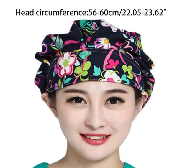 

women men floral print adjustable scrub cap nurses kitchen cotton bouffant ha sqczzm luckyhat, Blue;gray