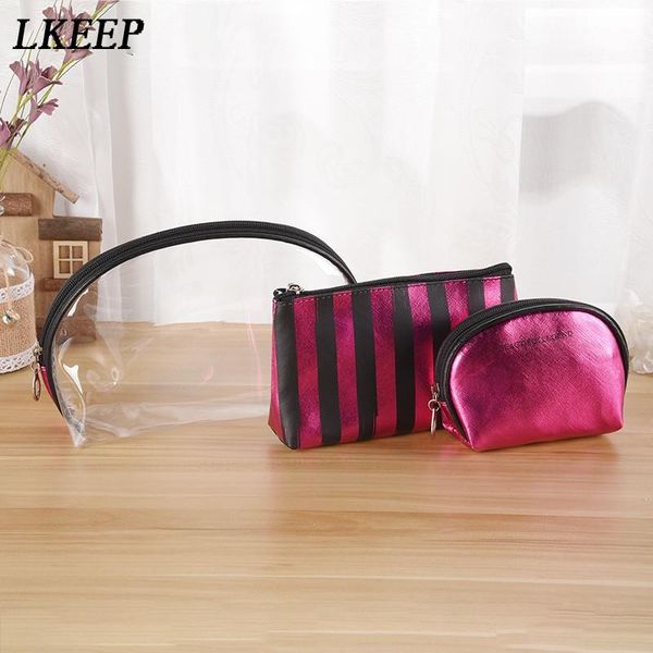 

3pcs/set cosmetic bag for women striped travel organizer portable toiletry bag waterproof washable transparent makeup case