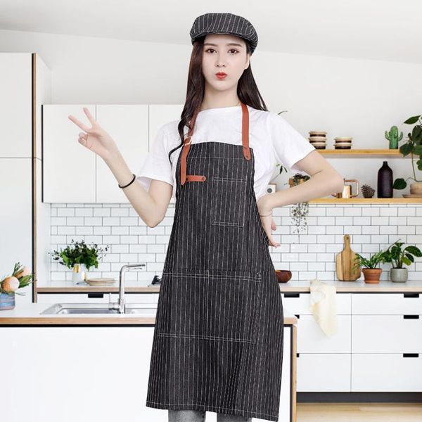 

dirty kitchen waterproof coffee shop high-grade leather korean version of the hanging neck denim women home cleaning tools1