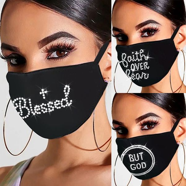 

designer women fashion diamond letter blessed mask printed reusable decoration for face masks masque coton reutilisabl