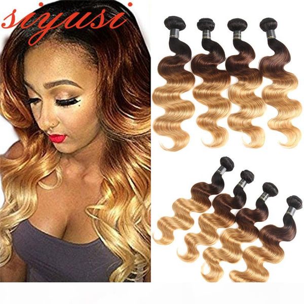 

ombre brazilian body wave hair bundles 1b 27 1b 30 two tone honey blonde ombre remy human hair bundles 100% human hair extension, Black