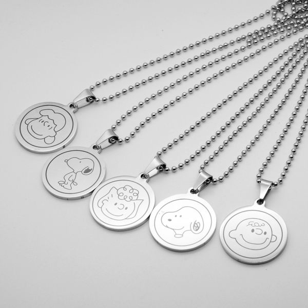 

1pcs stainless steel geometric round anime pet puppy animal kitten smiley sluby dog boys girls lovers gifts pendant necklace jewelry, Silver