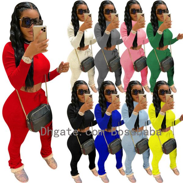 

women tracksuit two pieces set designer outfits solid color long sleeve stacked pants sweaters ladies plus size casual jogging suits, Gray