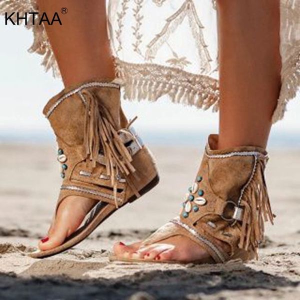 

women's retro clip toe sandals gladiator ladies vintage boots casual tassel rome summer beach woman shoes female 2020 new #0c3d, Black