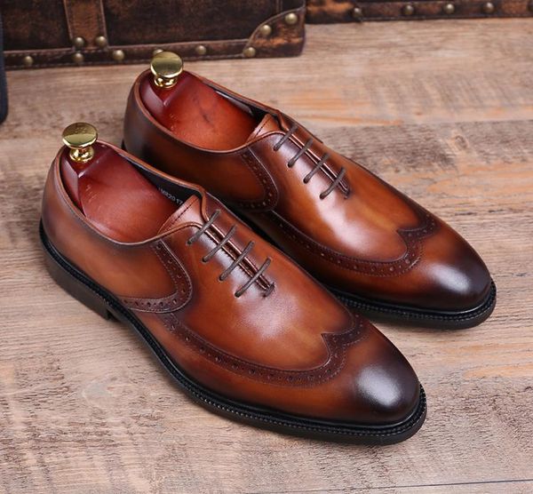 

goodyear man handmade oxfords shoes spring autumn business dress carved oxfords shoes italian wedding leather for man, Black