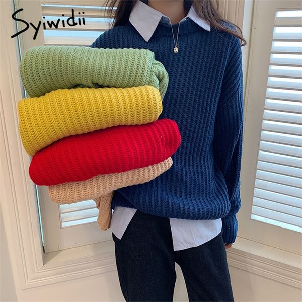 

syiwidii woman sweaters batwing sleeve solid pullovers casual winter clothes women fall korean japanese fashion blue 201222, White;black