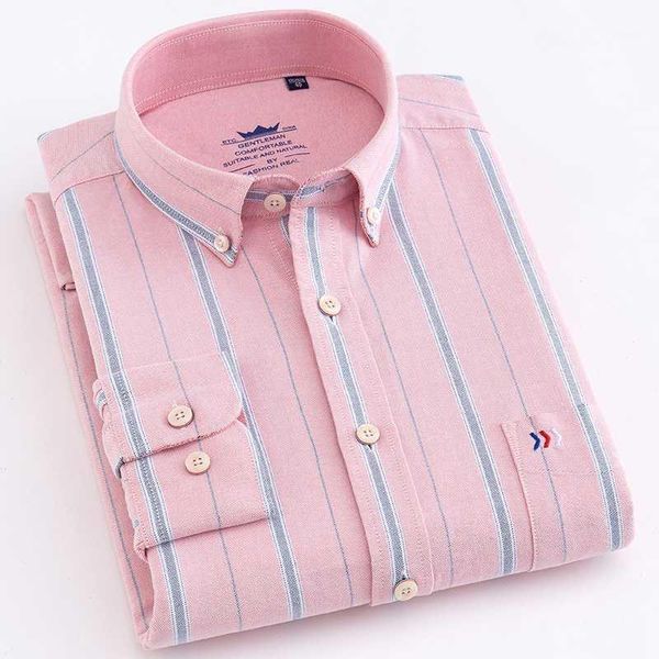 

men's casual shirts 2021 mens wear striped oxford 100% cotton long sleeve shirt soft male pink social business button collar dress shir, White;black
