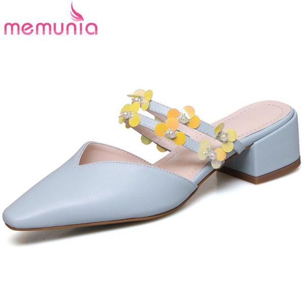 

memunia 2020 women sandals genuine leather shoes flower square heels casual shoes ladies beach sandals, Black