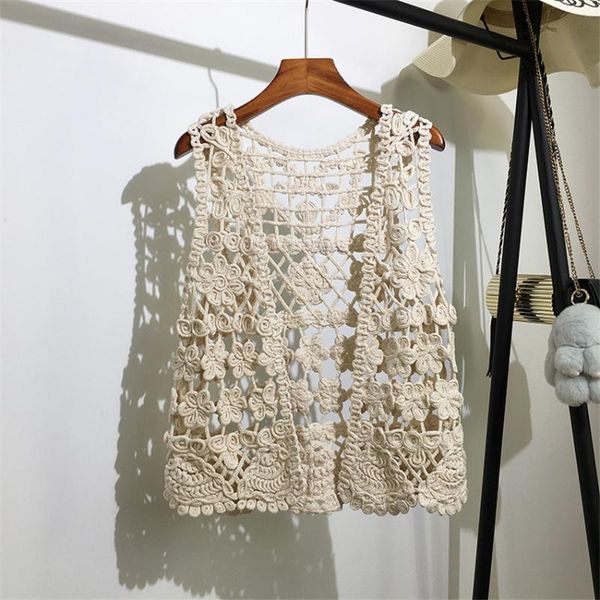 

women's vests women knitted vest fashion elegant lady hollow out big size female slim sleeveless coat beach jackets short paragraph 125, Black;white