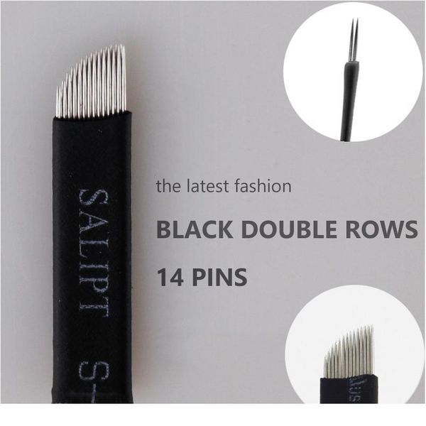 

50 pcs double rows 14 pin permanent makeup eyebrow tattoo black blade microblading needles for 3d embroidery manual ta jllzpv