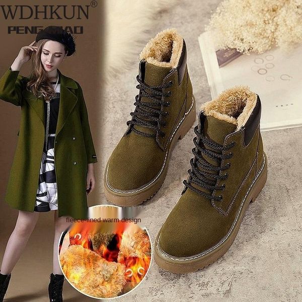 

wdhkun classic women winter boots suede ankle snow boots female warm fur plush insole botas mujer ankle, Black