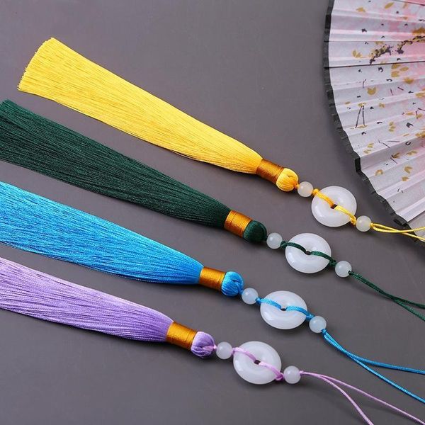 

5pcs new white jade peace buckle tassel diy keychain caps straps jewelry making charms curtain pendant accessories craft tassel h jlleoj
